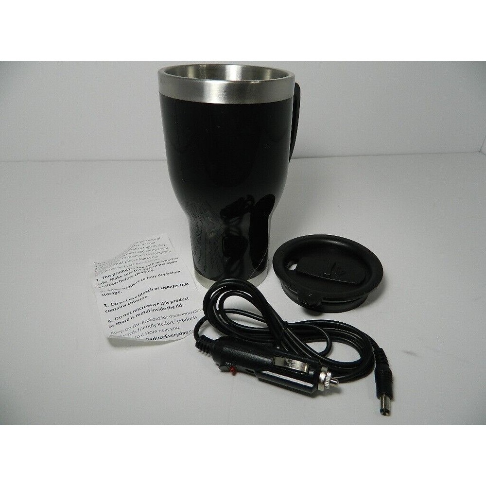 Stainless Steel Heated Travel Mug 12V Adapter 14oz w/Lid 6.5" Tall Brand New